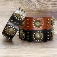 Correa Grande De Cuero Genuino Para Perros Medianos Y Grandes Con Espinas Y Aros Resistente Y Duradera Color Marrón - details 2