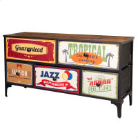 Max Home - Cómoda vintage dormitorio multiusos con gráficos retro, cajones de tela, estructura acero, tablero madera, muebles de salón, recibidores de entrada, cajonera, mueble recibidor, almacenaje, almacenamiento - details 2