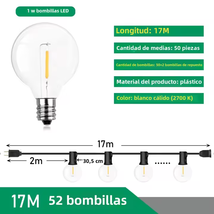 Festoon LED Globe Cadena De Luces Fairy G40 Para Exterior Decoración De Jardín Fiesta Cumpleaños Patio Travesía Atrás De Jardín Luz De Guirnalda Decorativa IP44 Impermeable - 1