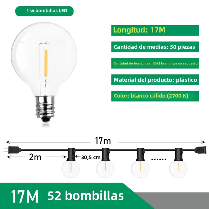 Festoon LED Globe Cadena De Luces Fairy G40 Para Exterior Decoración De Jardín Fiesta Cumpleaños Patio Travesía Atrás De Jardín Luz De Guirnalda Decorativa IP44 Impermeable - 1
