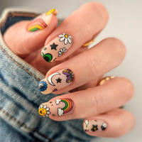 Juego De 24 Piezas De Uñas Postizas Ovaladas Con Dibujos Animados Adornos De Uñas Postizas Acrílicas Cubierta Total De Uñas Falsas Para Oficina Y Fiestas - details 0