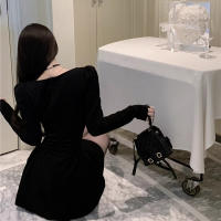 Vestido Elegante Para Mujer 2024 Negro Largo Con Mangas Elegante Vestido De Noche Para Banquete Moda Mujer Ajustado Con Cuello Cuadrado Sin Decoración Estilo Lady Para Trabajo Y Fiesta - details 5