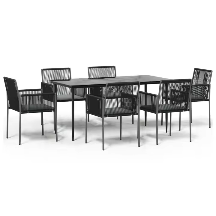 vidaXL Set comedor jardín 7 pzas y cojines acero ratán sintético negro - 1