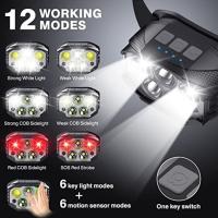 Linterna Frontal LED Recargable 1200 Lumen Con Sensor De Movimiento Impermeable Para Camping Al Aire Libre Pesca 360° Ángulo De Haz - details 1