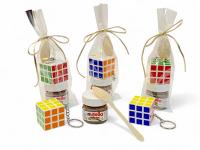 Lote de 10/15 regalos para niñas niños Nutella mini con cucharita de madera y cubo mágico de colores en bolsa de regalo lazo color champan regalos para niñas niños cumpleaños comuniones bodas regalos originales para niños - details 1