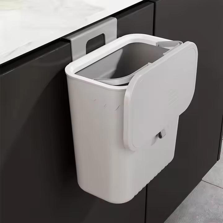 Papelera de pared con tapa deslizante, sin Perforaciones, para baño, Hogar (GRIs) - 1