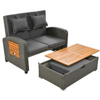 Conjunto de chaise longue de Jardín Para 2 plazas, Trino gris, apoyo ajustable, patites de Apoyo, Con reposapiés o como Cama de exterior, Con Juguetes y Juguetes de asiento - details 8