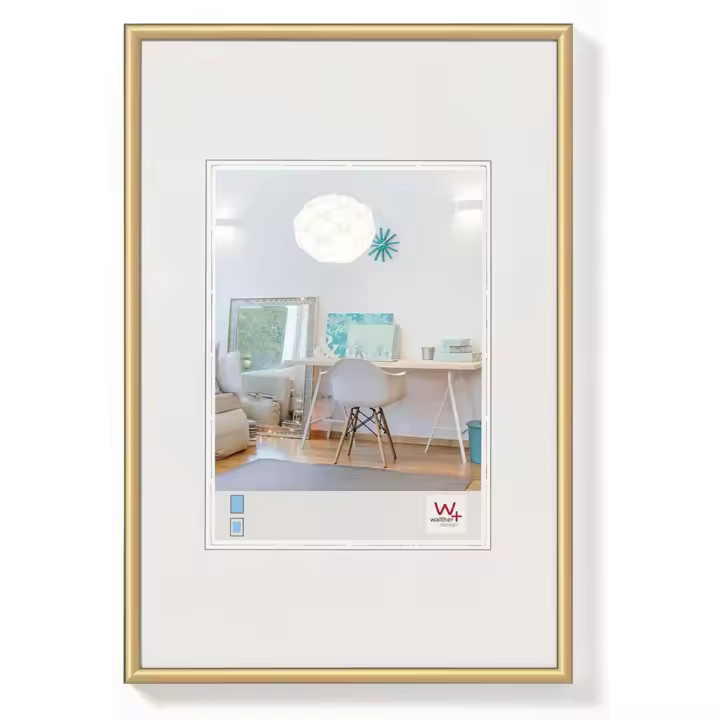 Walther Design Marco KV 20x30 Oro plástico con perfil redondeado cristal transparente trasera con bisagraTamaño foto 13x18 cm - 1