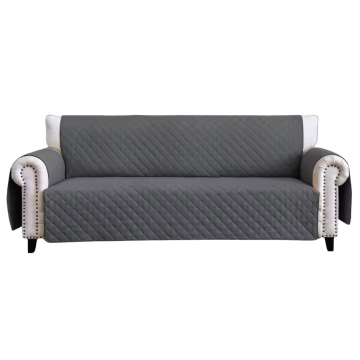 Funda Cubre Sofá Gris Gris HMS, Microfibra, Reversible, Bolsillo Lateral, Pestaña de Sujeción - 1
