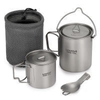 Set De Utensilios De Cocina De Titanio Lixada 750ml Olla 350ml Taza Con Tapa Mango Plegable Cuchara Plegable Para Camping - details 0