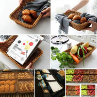 Cesta De Almacenamiento De Rattan Tejida a Mano Rectangular Tenedor De Paja Para Picnic Cesta De Pan Comida Fruta Pasteles Plato Caja De Sundries Organizador De Cocina - details 0