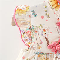 Vestido De Verano Para Niñas Estilo Chino Con Estampado De Conejo Y Flores Manga Corta Cuello Erguido Botones Vestido De Princesa - details 3