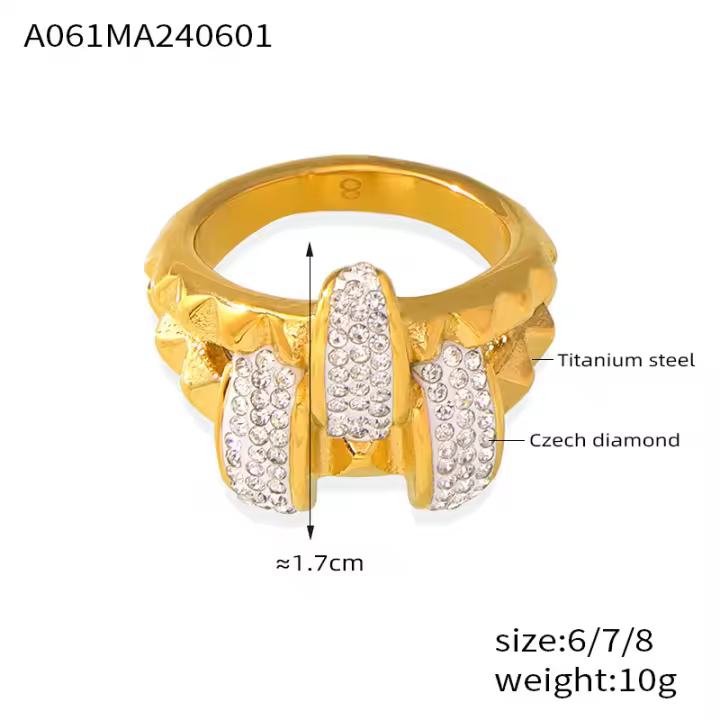 Anillo de lujo con forma impresa personalizada de arce de titanio hueco con diamantes de agua para mujer, accesorios de joyería punk - 1