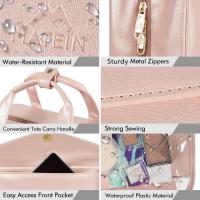 Neceser de viaje para mujer, bolsa de maquillaje colgante de piel sintética de 9 l con asa de metal a presión, gran organizador de viaje para artículos de tocador y accesorios, resistente al agua, color rosa - details 2