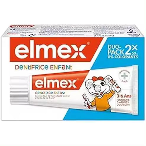 Elmex Niños Protección Caries Pasta de Dientes Infantil, 2 Ud x 50 ml, Protege contra la Caries, Dentífrico para Niños 0-6 Años, Contiene 1000ppm de Fluoruro de Amina (PACK 2) - 1
