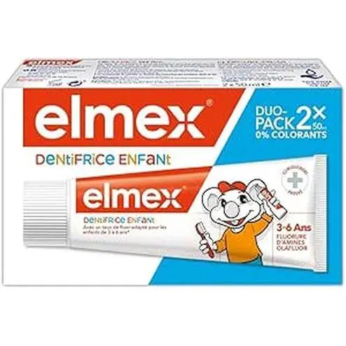 Elmex Niños Protección Caries Pasta de Dientes Infantil, 2 Ud x 50 ml, Protege contra la Caries, Dentífrico para Niños 0-6 Años, Contiene 1000ppm de Fluoruro de Amina (PACK 2) - 1
