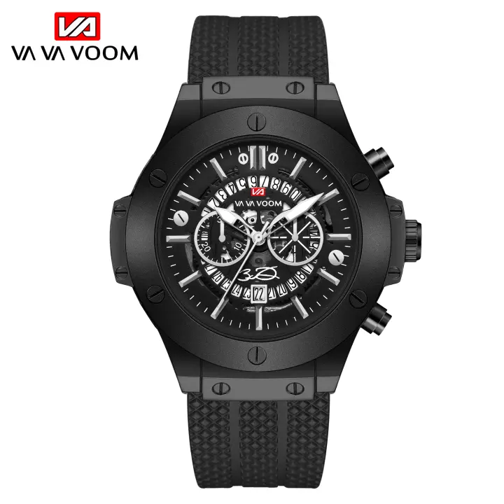 Reloj Deportivo De Hombre Estilo Militar Con Dial Grande De Silicona Negra Y Cuarzo Movimiento Original Correa De 46mm Rose Gold - 1
