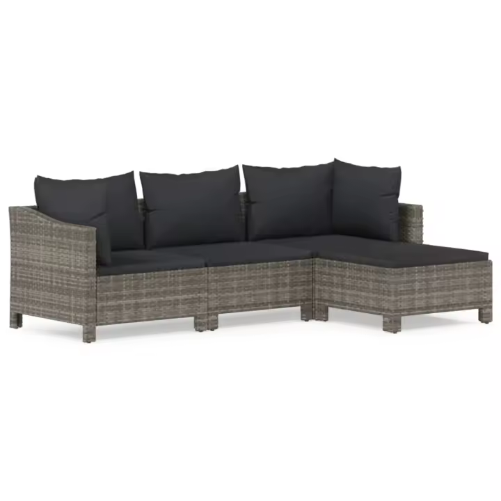 vidaXL Set de muebles de jardín 4 pzas y cojines ratán sintético gris - 1