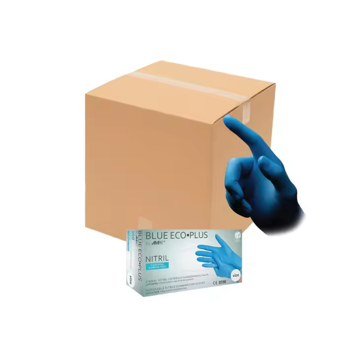 PACK 10 Cajas de 100 Guantes de nitrilo, azul, sin polvo, desechables, Azul Eco-Plus AMpri - 1