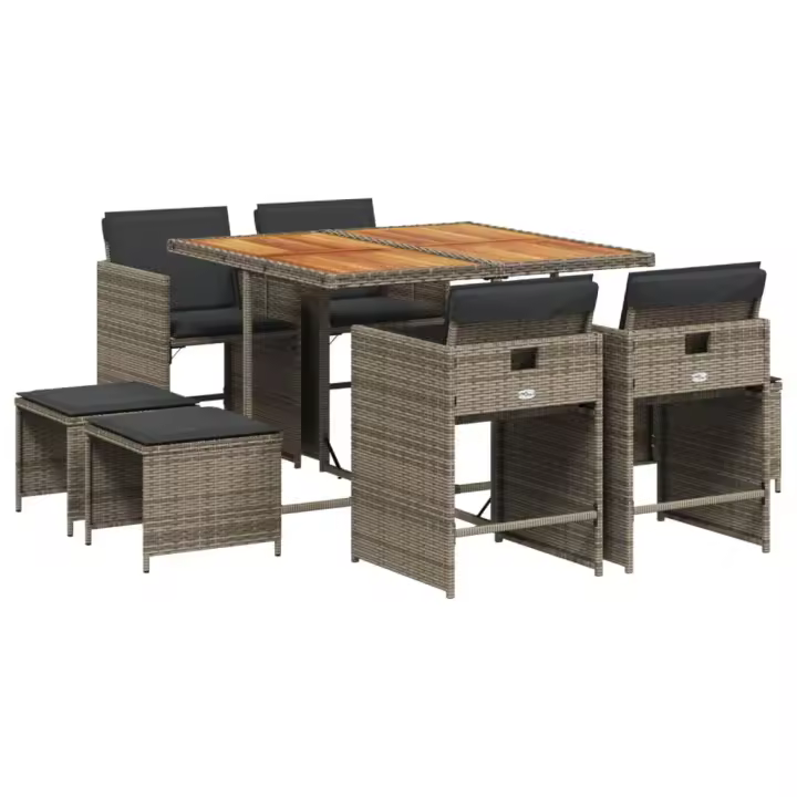 vidaXL Set comedor jardín 9 pzas y cojines ratán sintético gris - 1