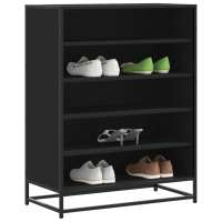 vidaXL Zapatero de madera de ingeniería y metal 75x38x97,5 cm en color Negro/Roble ahumado/Marrón roble y más - details 0
