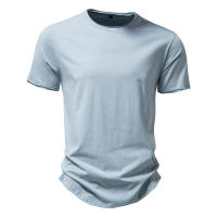 Novedad de verano, camiseta de manga corta de color liso para hombre, talla europea, tops informales, camiseta de algodón con cuello redondo - details 4