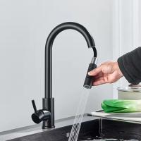 Grifo de acero inoxidable para fregadero de cocina, grifería extraíble de un solo orificio, mezcla de frío y caliente - details 1