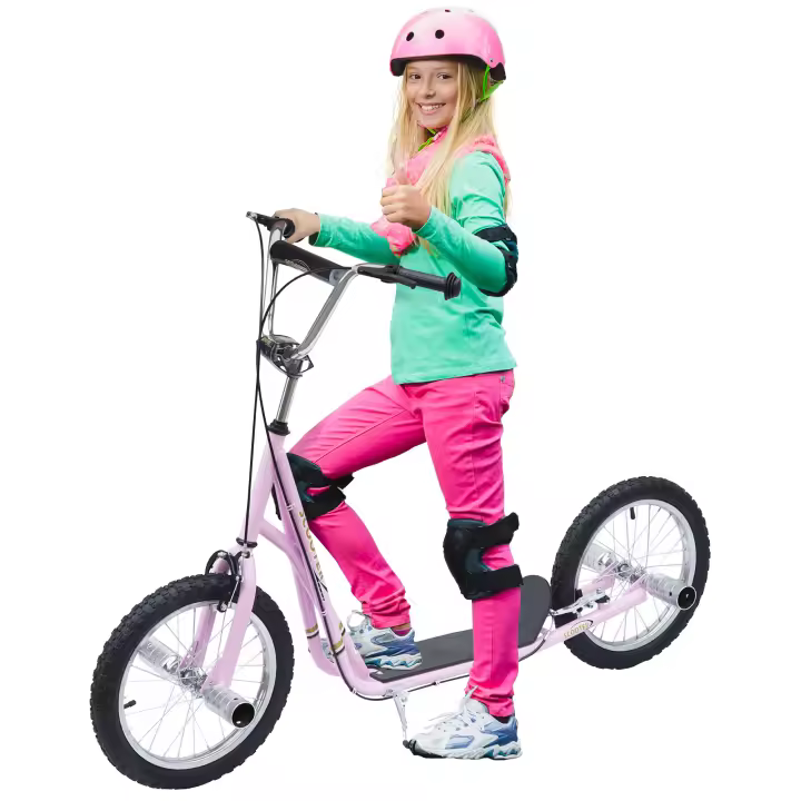 HOMCOM Patinete infantil con neumáticos, patinete urbano para niños, patinete de 16 pulgadas a partir de 5 años, altura regulable, rosa, 143 x 58 x 92-100 cm - 1