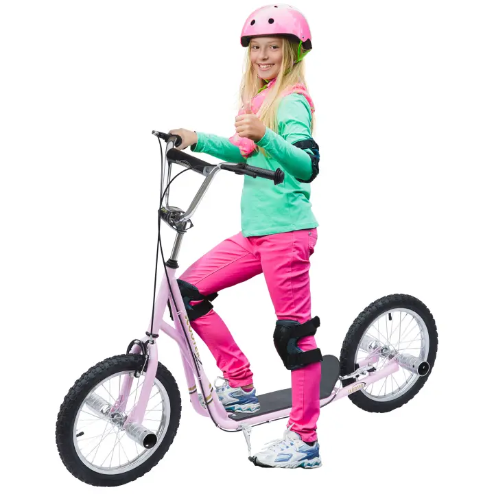HOMCOM Patinete infantil con neumáticos, patinete urbano para niños, patinete de 16 pulgadas a partir de 5 años, altura regulable, rosa, 143 x 58 x 92-100 cm - 1