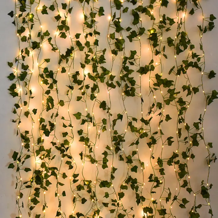 Luces De Ivy Artificial De Hojas Verdes Y Flores 2M-10M Para Decoración De Bodas Fiesta Navidad Hogar Pared  Cadena De Luz Faeirina - 1