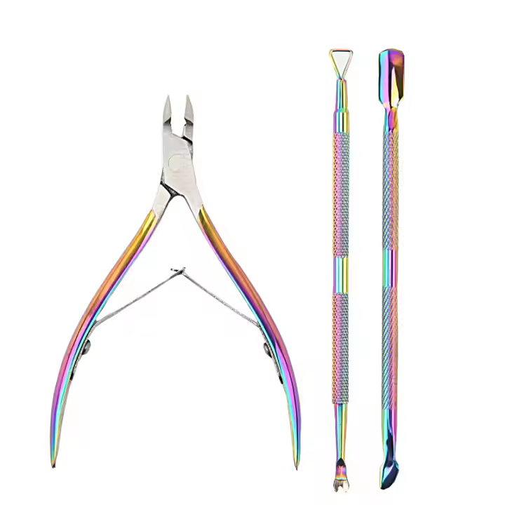 Kit De Manicura Profesional 3 Pcs Cortauñas Acero Inoxidable Multifuncional Pinza Y Empuñadura De Cutícula Eliminador De Uñas - 1