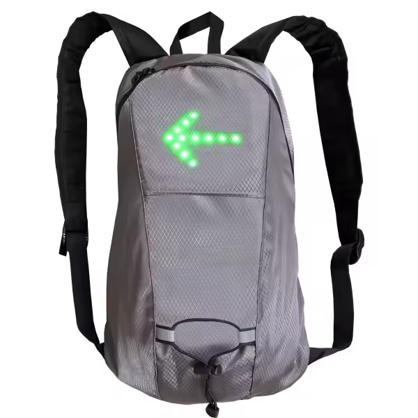 Mochila LED reflectante gris intermitente ORNII-Control remoto inalámbrico-5 flechas direccionales-Seguridad Día/Noche-USB recargable-Impermeable - 1