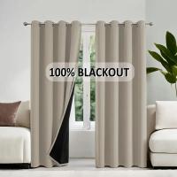 Cortinas De Blackout 100% Grommets Beige/Gris Total Privacidad Cortinas De Sombreado Para Habitación Y Sala De Estar - details 4