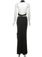 Vestido Elegante De Mujer Sin Cintura Con Collar Swing Y Abertura Alta En Espalda Con Hebilla De Metal Estrella De Cinco Puntos Vestidos De Baile - details 3