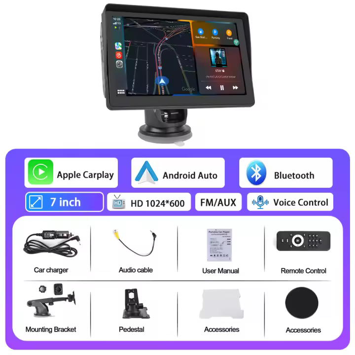 Podofo reproductor Multimedia de vídeo para coche, Radio de 7 pulgadas, Carplay inalámbrico, Android, espejo automático, grabación de vídeo, salpicadero DVR para Nissan - 1