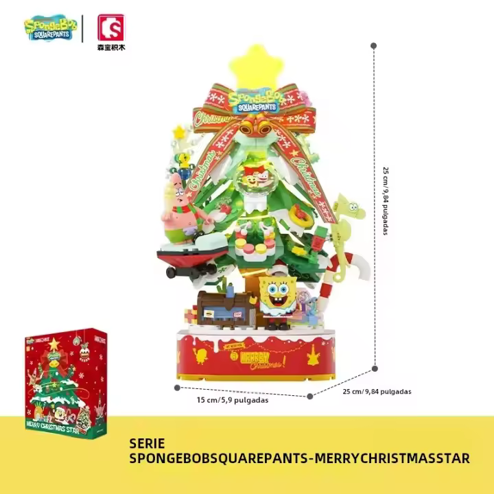 SpongeBob SquarePants Bloques De Construcción Árbol De Navidad Con Música Y Luz Juguete Educativo Para Niños Decoración De Escritorio Regalo Para Niños - 1