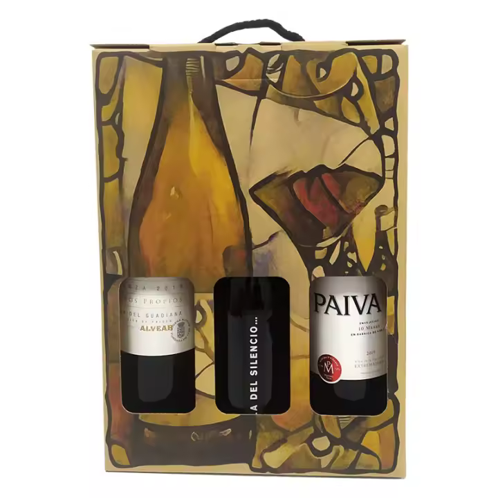 Deliex - Estuche con vinos gourmet de Extremadura Palacio Quemado crianza, Habla del Silencio tinto crianza y Paiva para regalo - 1