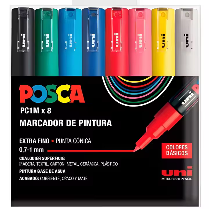Uni-Ball Marcador Posca Punta Fina 0.9mm-1.3mm Colores Surtidos Estuche 8u - 1