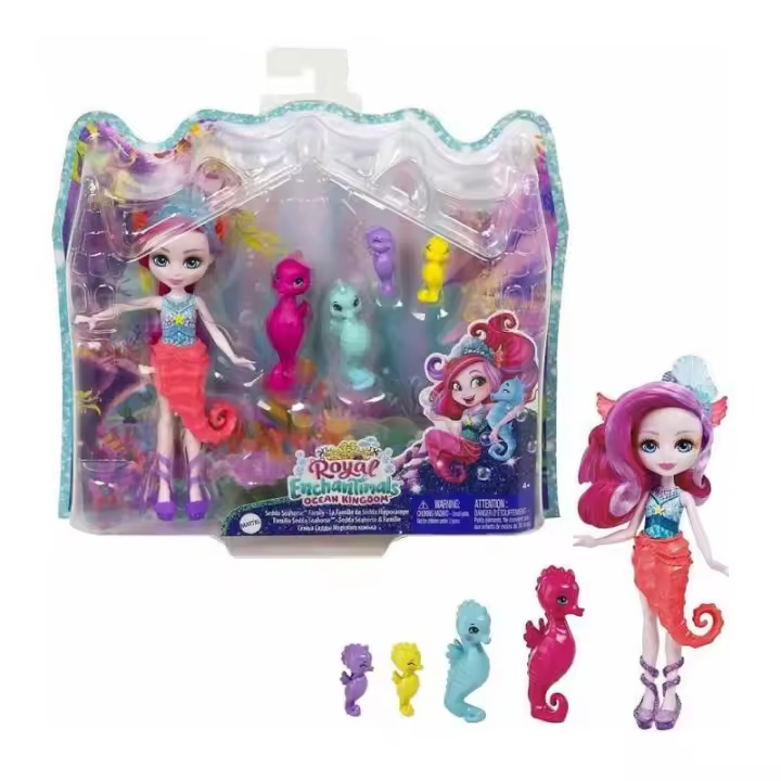 Mattel Enchantimals Ocean Kingdom Muñeca Sedda Sea Horse y Familia de Caballitos de Mar - Juguete para Niñas - 1