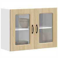 vidaXL Armario pared cocina puerta de cristal Kalmar negra en color Negro/Roble Sonoma/Roble ahumado y más | almacenamiento funcional diseño moderno para baño dormitorio sala - details 1