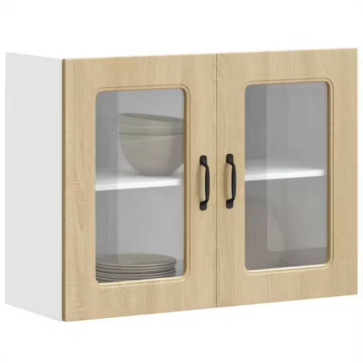 vidaXL Armario pared cocina puerta de cristal Kalmar negra en color Negro/Roble Sonoma/Roble ahumado y más | almacenamiento funcional diseño moderno para baño dormitorio sala - 1
