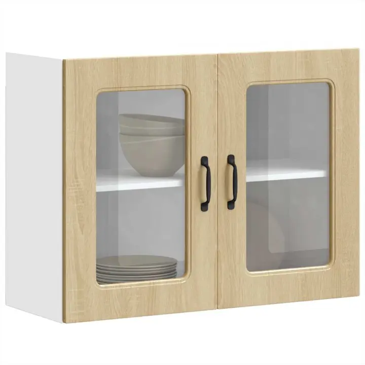 vidaXL Armario pared cocina puerta de cristal Kalmar negra en color Negro/Roble Sonoma/Roble ahumado y más | almacenamiento funcional diseño moderno para baño dormitorio sala - 1