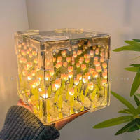 20PCS Lámpara De Noche Tulipán DIY Hecho a Mano Material Cubo Espejo Decoración De Dormitorio Regalo De San Valentín Cumpleaños - details 4
