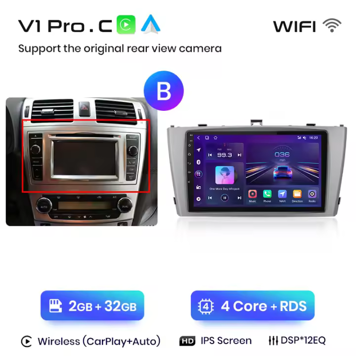 Junsun Tech Android 13 Radio para Toyota Avensis T27 2008 2009 2010 2011 2012 2013 2014 2015 de Coche con Chip Qualcomm de 8 Núcleos CarPlay Inalámbrico Autorradio Estéreo Pantalla HD Multimedia - 1
