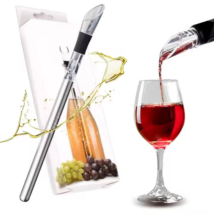 Enfriador de vino de acero inoxidable 304 de doble propósito, con boquilla, accesorio para beber vino, regalo para amantes del vino tinto y blanco. - 1