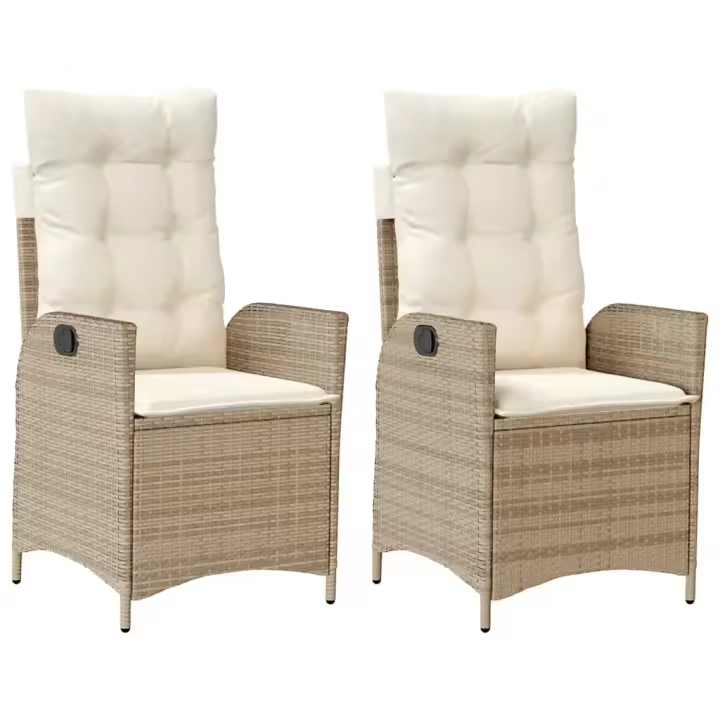 vidaXL Sillones reclinables de jardín con cojines beige 2 uds ratán PE - 1