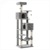 Torre de gatos multinivel en gris claro, con vivienda, cama y rascador integrados - details 0