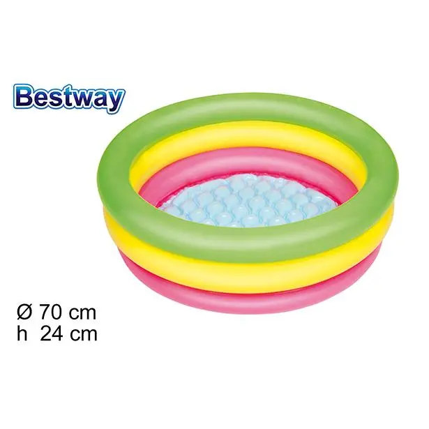 BESTWAY Piscina Hinchable Infantil Summer 70 X 24 Cm - Estructura 3 Anillos - Suelo Hinchable - Capacidad 41 Litros - 1