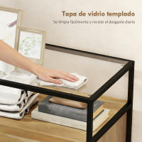 HOMCOM Cómoda 4 Cajones, Cómoda Dormitorio con Superficie de Vidrio Templado, Estante Abierto, Estructura de Acero, Cajonera para Salón, Oficina, 60x40x94,5 cm, Teca - details 4