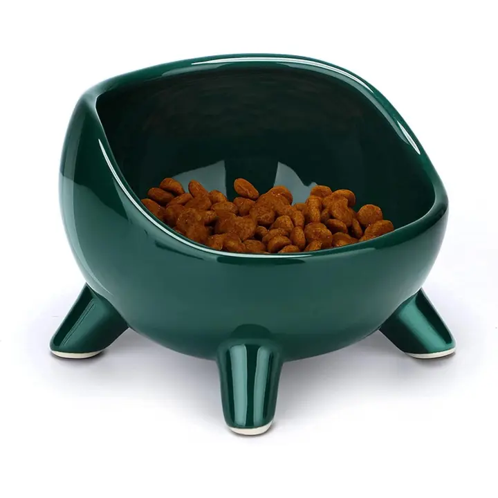 Cuenco para gatos (1 x 650 ml), cuenco elevado de cerámica para gatos o cachorros, cuenco ortopédico en ángulo para gatos adultos o gatitos para comida o agua, color verde esmeralda - 1